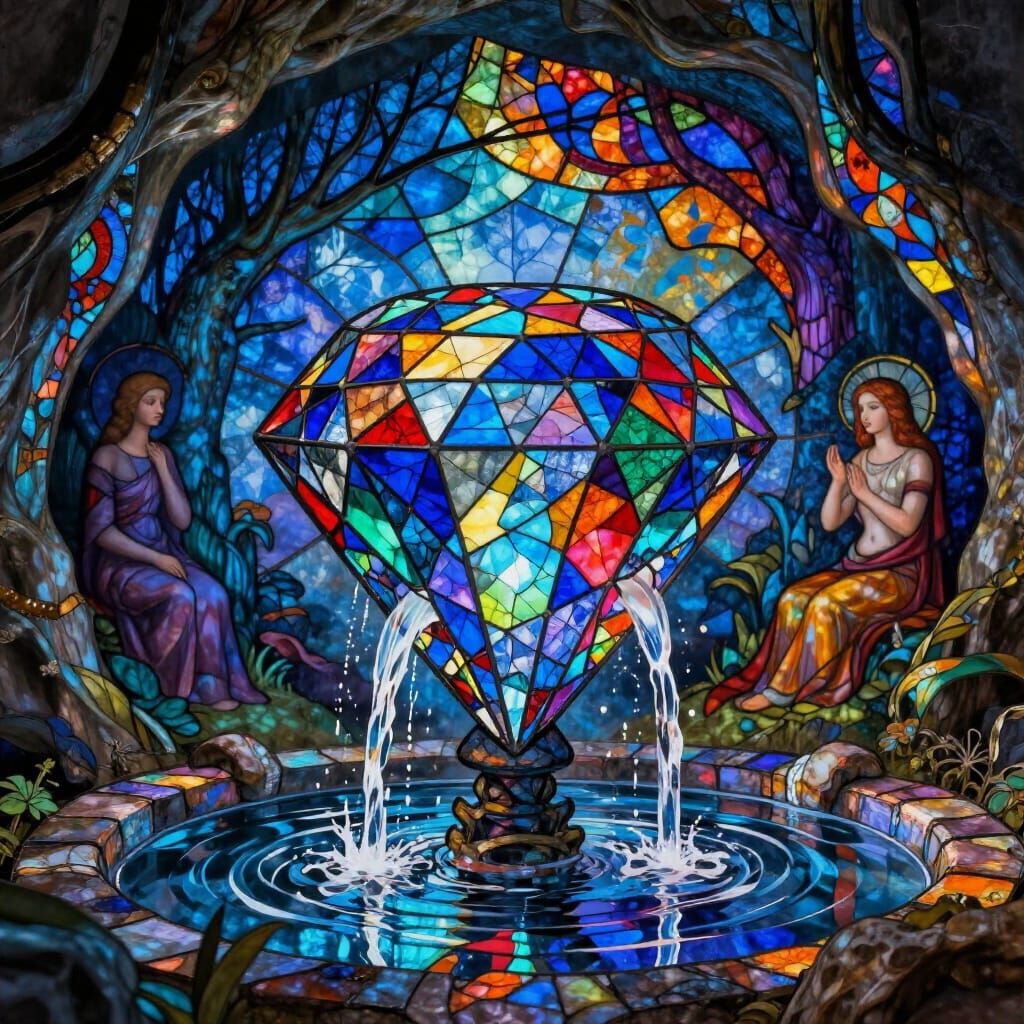 Fountain of Youth Diamond Casting Light in Ethereal Grotto