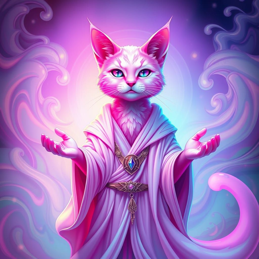 Surreal Feline Guardian in Pastel Aura