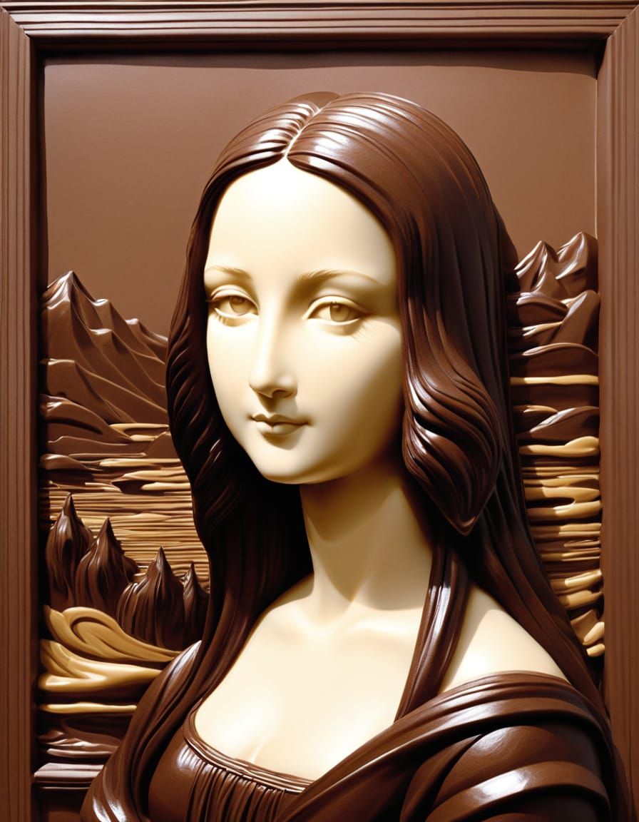 the mona lisa rendered entirely out of chocolate