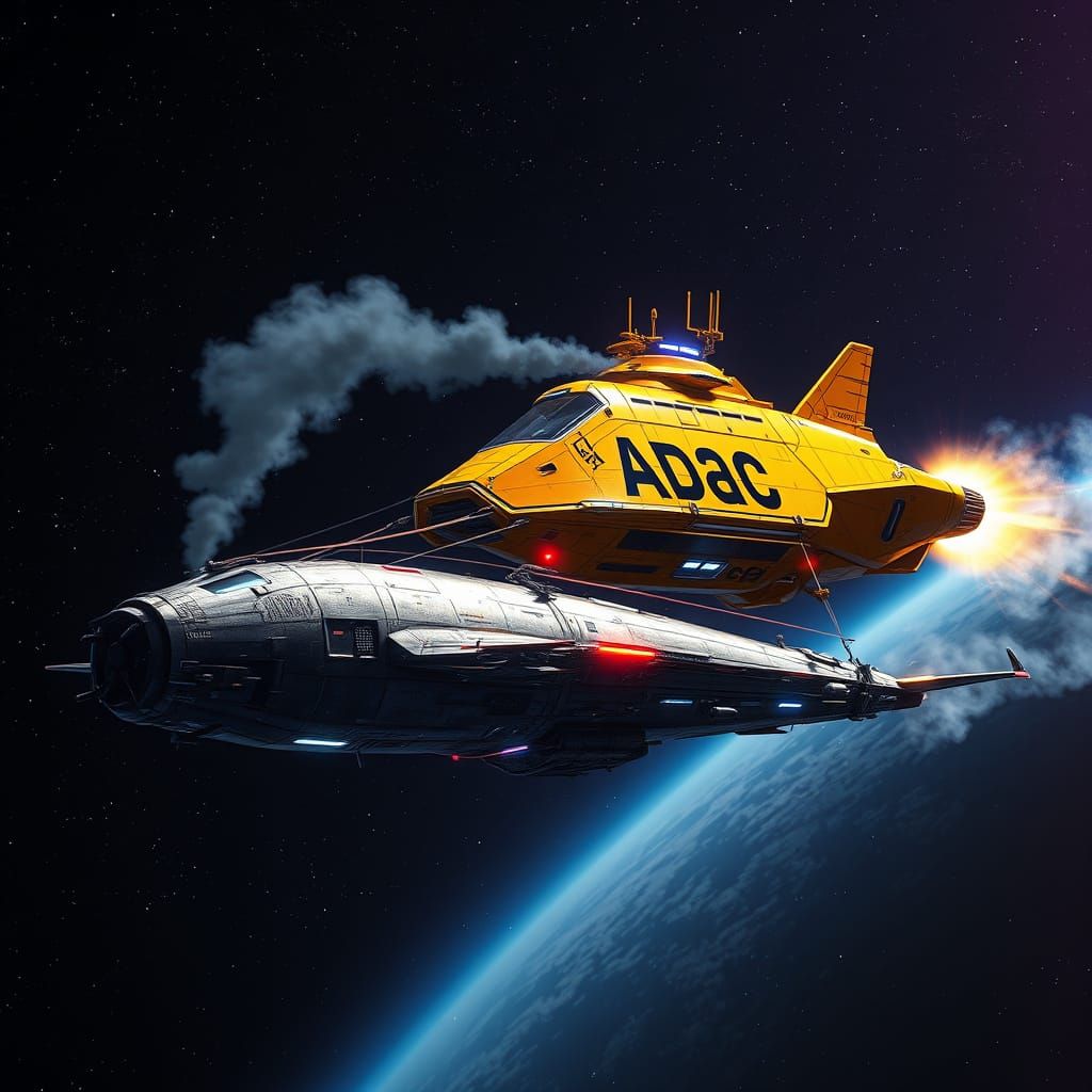 ADAC Spaceship Rescues Distressed Vessel in Starry Expanse