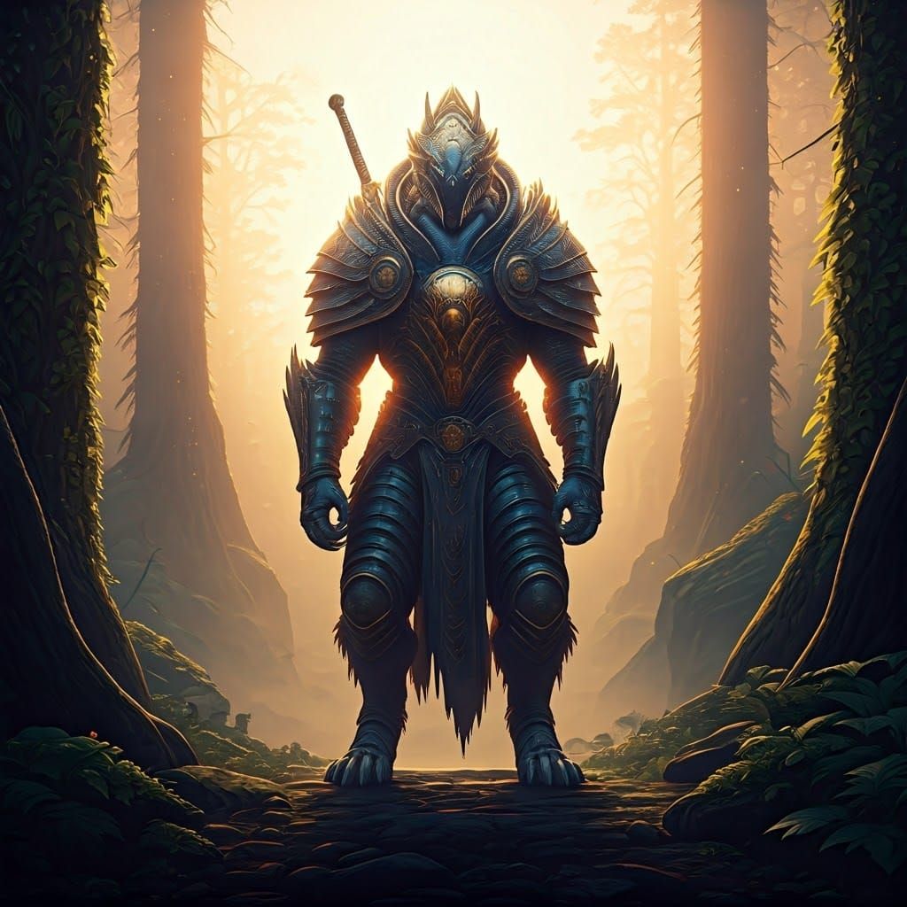Majestic Anthro Primagen Warrior in Ancient Forest