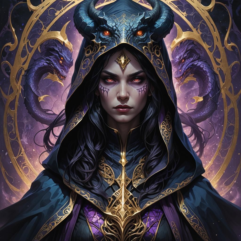 Dark Fantasy Demoness Portrait in Triadic Color Scheme