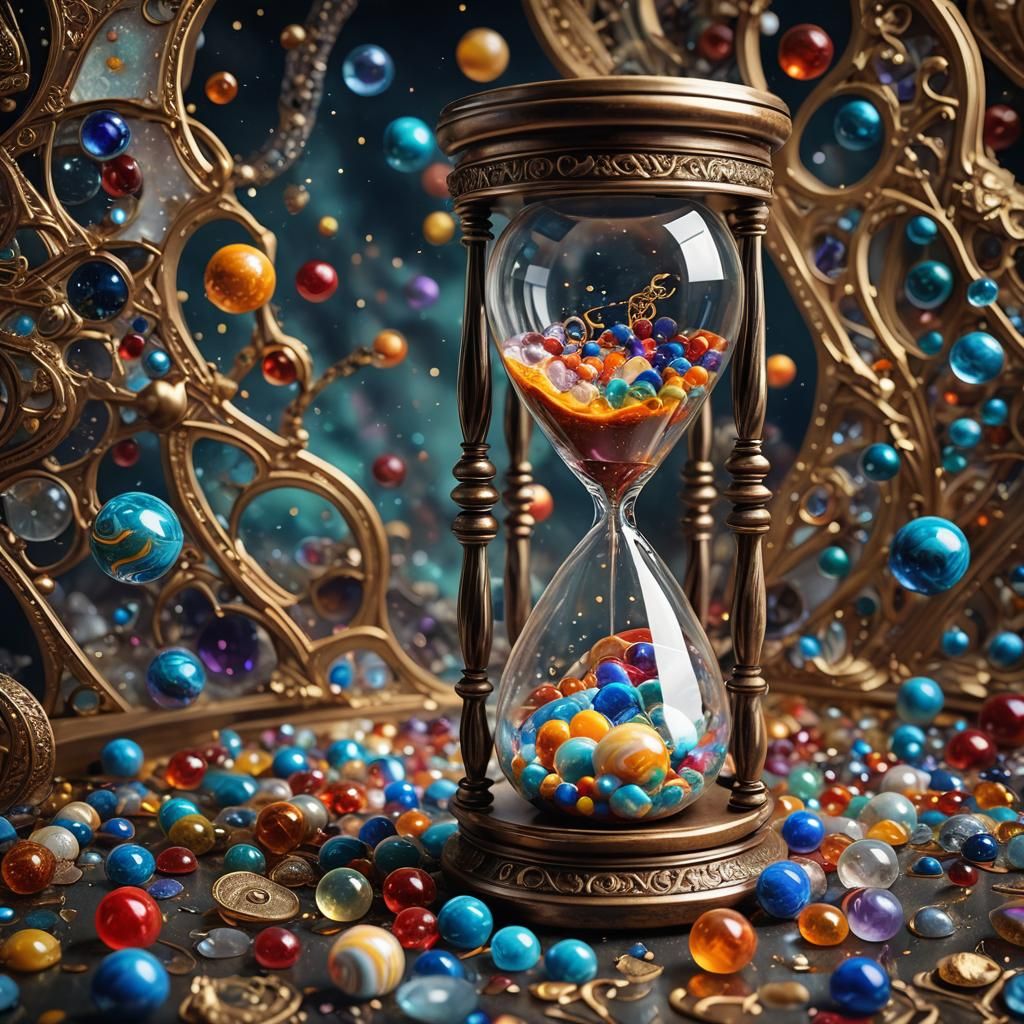 Hourglass with Marbles: Holographic Astral Illustration