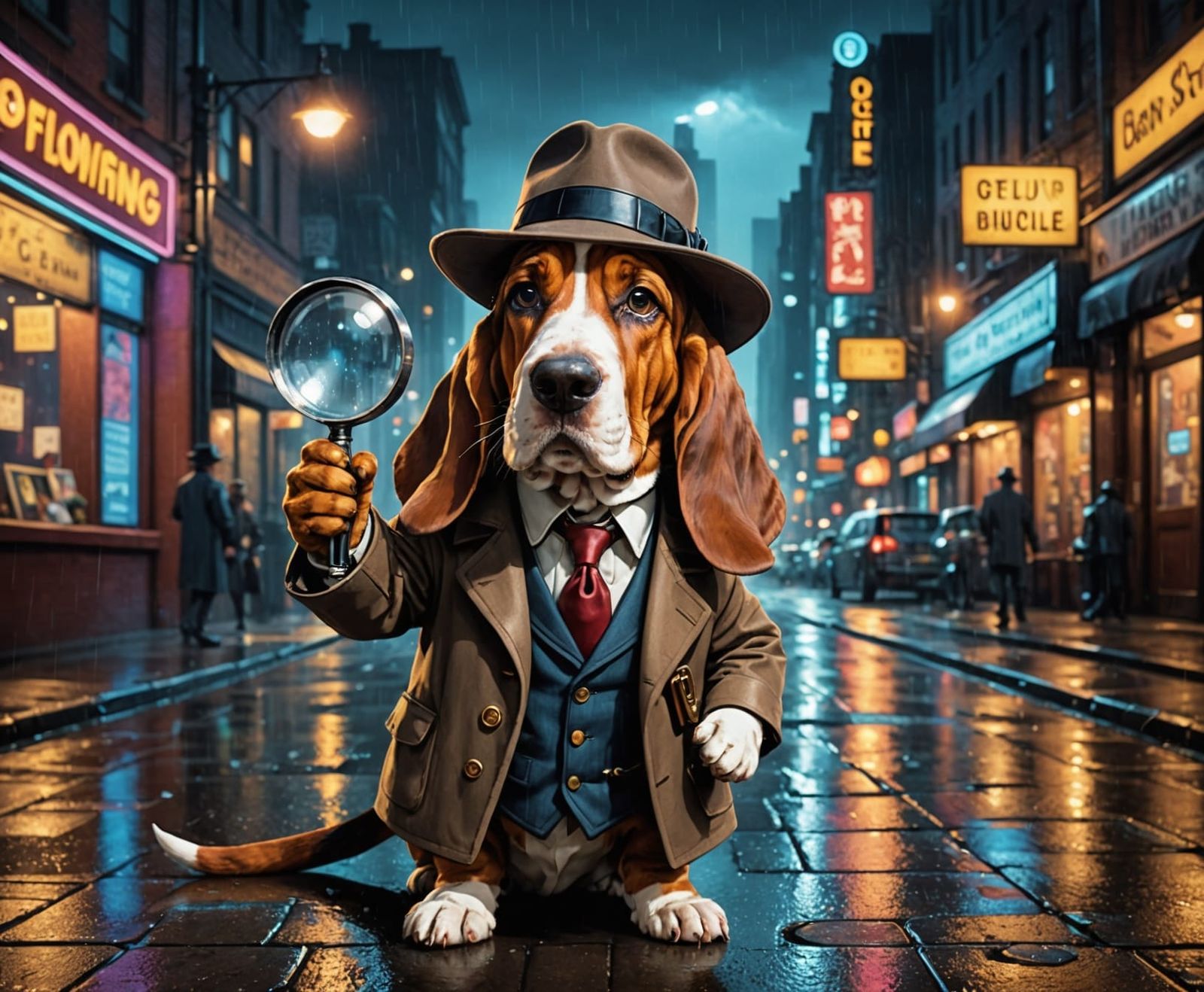 Basset Hound Detective in Noir Anime Style