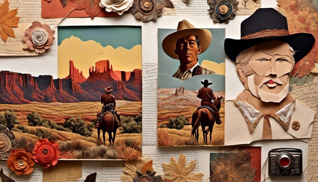 1940s Cowboy Collage Portrait with Nevada Sunset