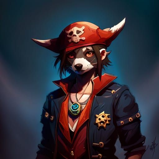 Neopunk Raccoon Pirate Portrait in Anime Style