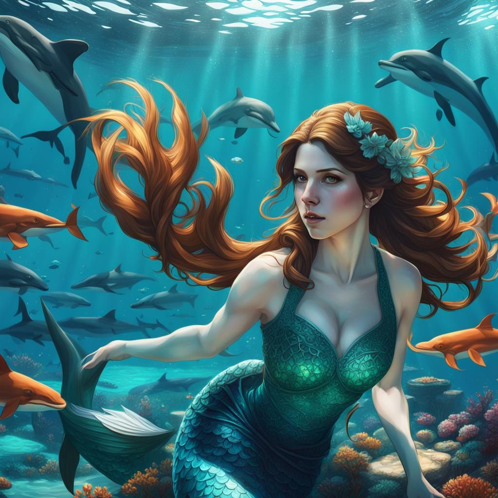 Mermaid Anna Kendrick, Hyperdetailed Digital Art