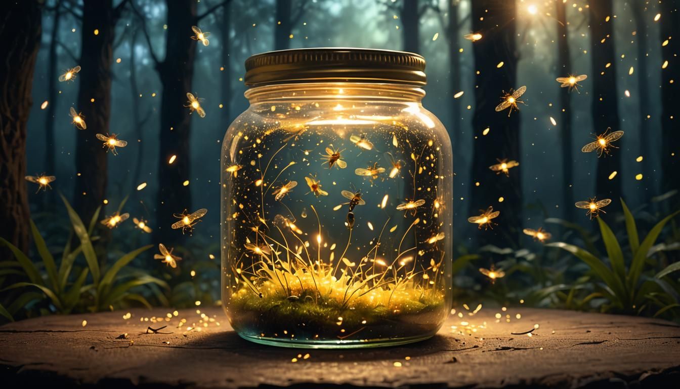 Firefly Jar with Ethereal Glow in Visionary Art Style