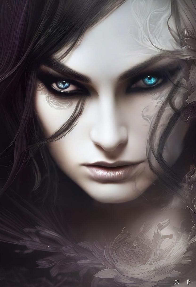 Sinister Goddess with Long Hair, Digital Illustration