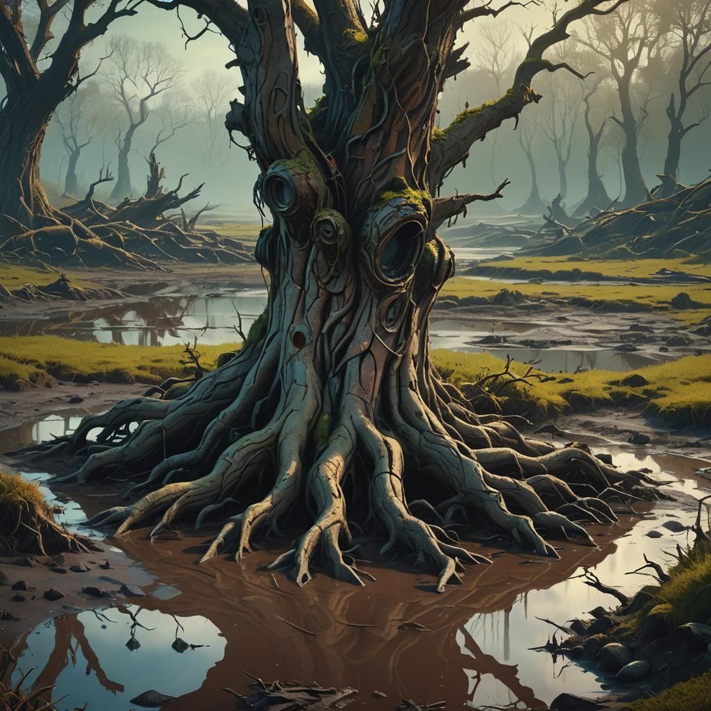 Mystical Tree Emerges from Swamp: Matte Painting