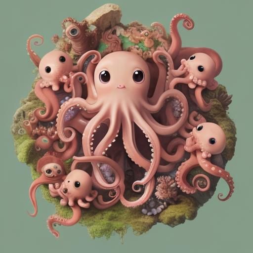 Adorable Octopus Family: AI-Generated Marine Life