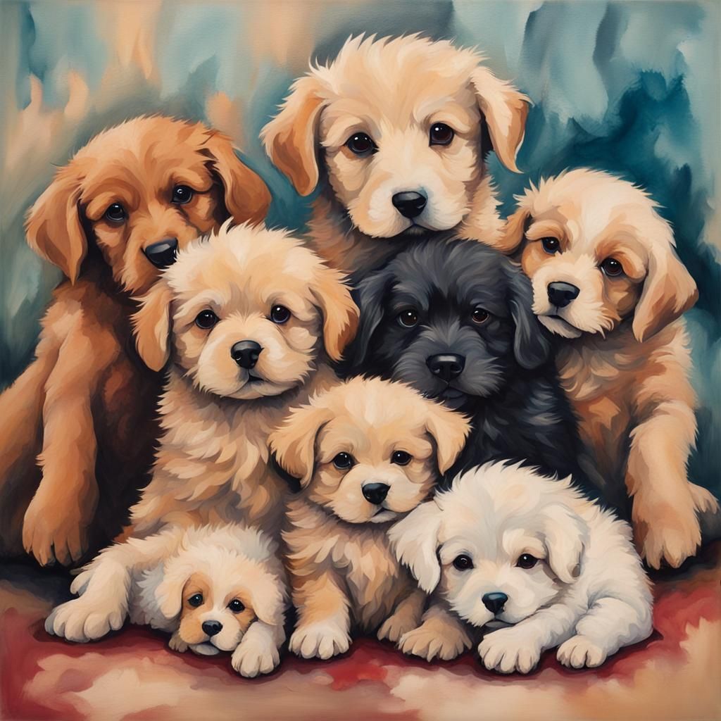 Abstract Puppies Playing with Stuffed Animal