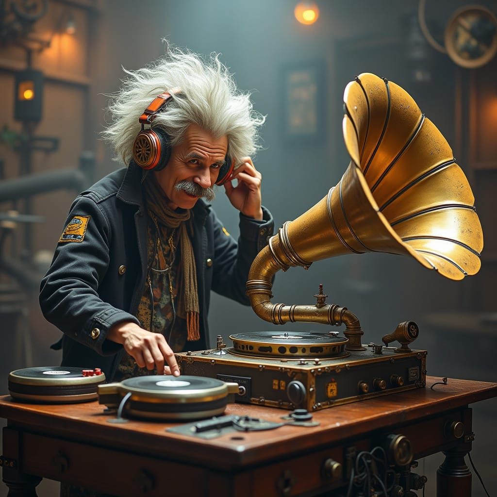 Steam Punk DJ in Whimsical Steampunk Nightclub