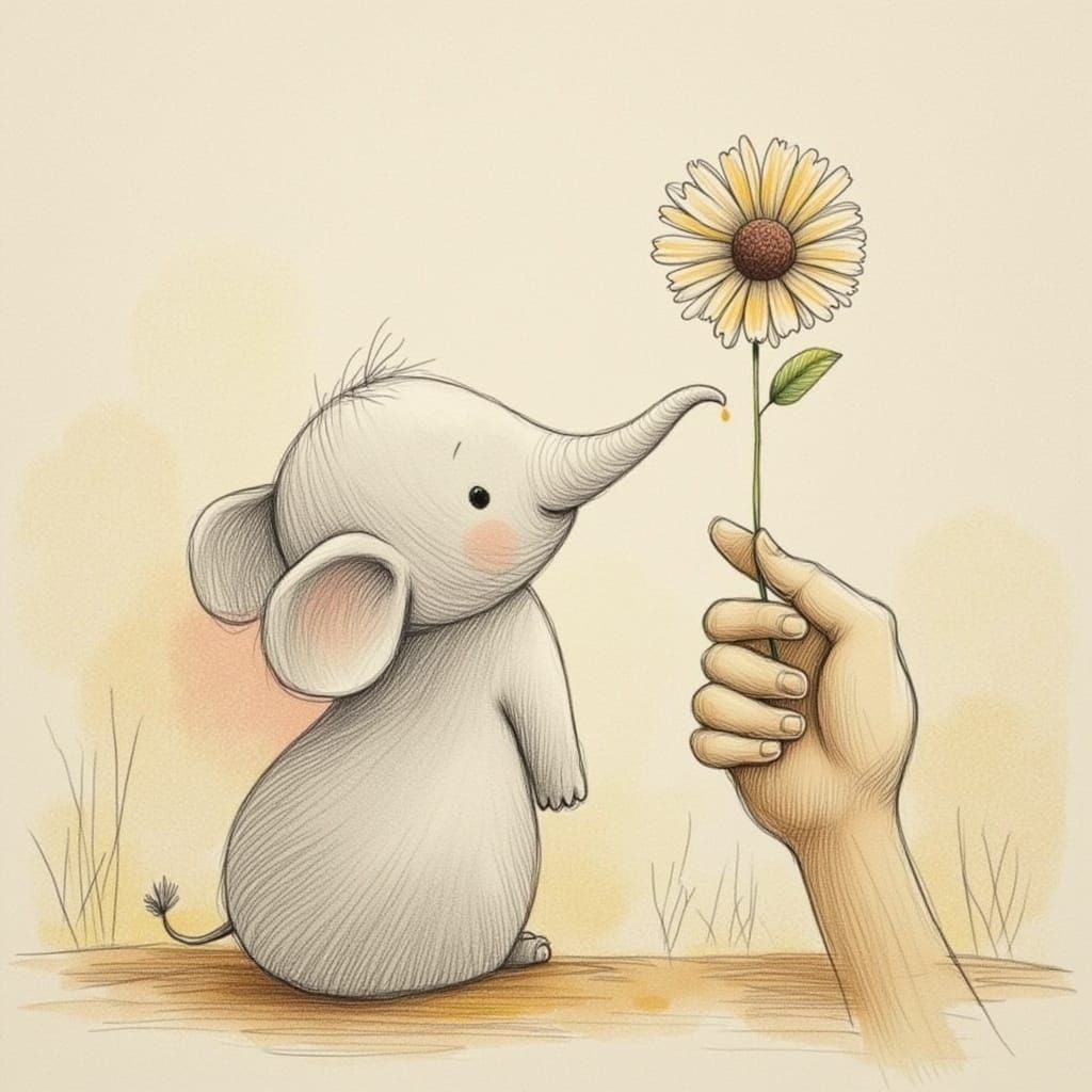 Whimsical Elephant Encounter in a Serene Garden