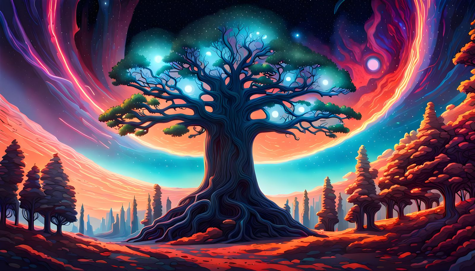 Eternal Tree Growing Inside Endless Galaxy