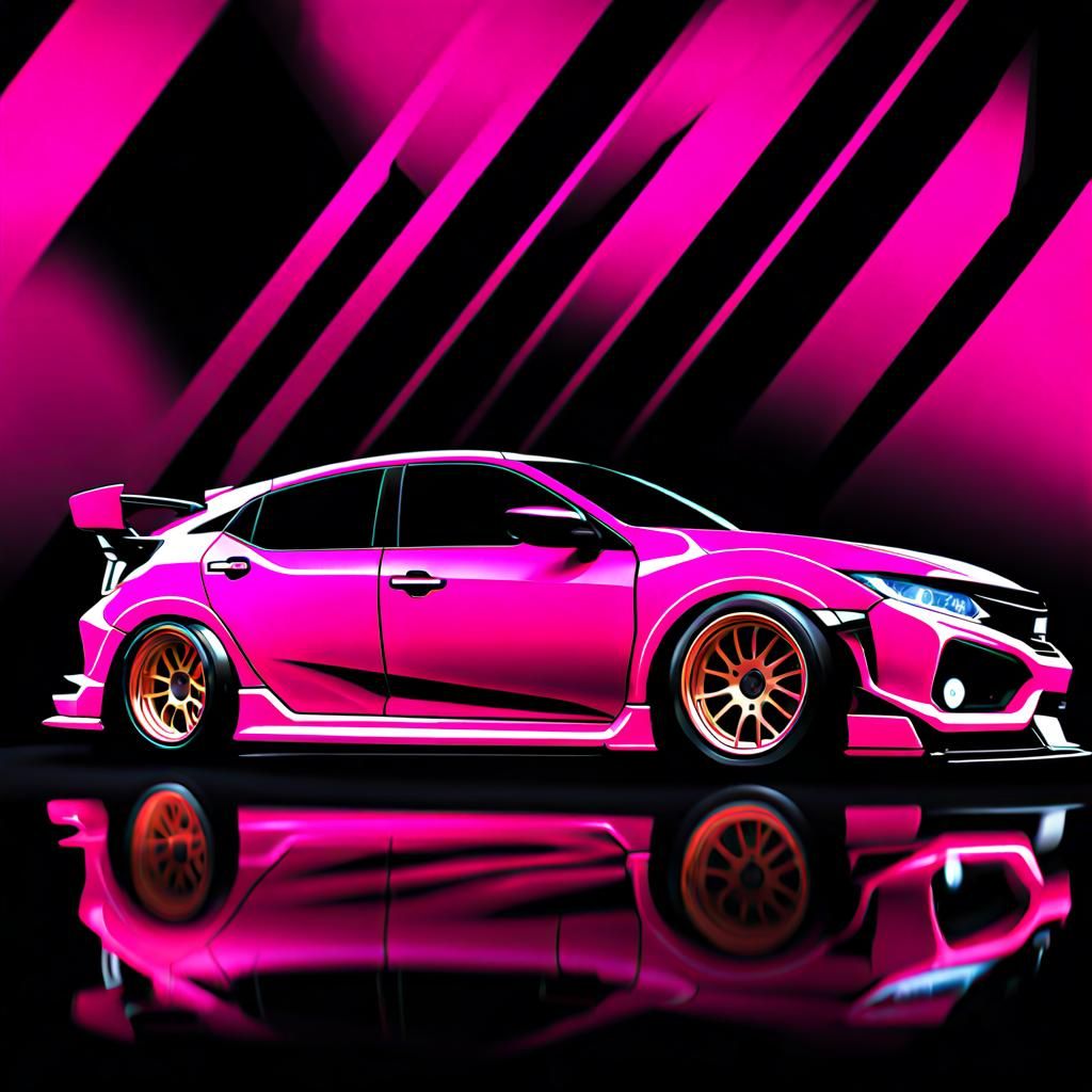 Hot Pink Honda Civic Hatchback Digital Art