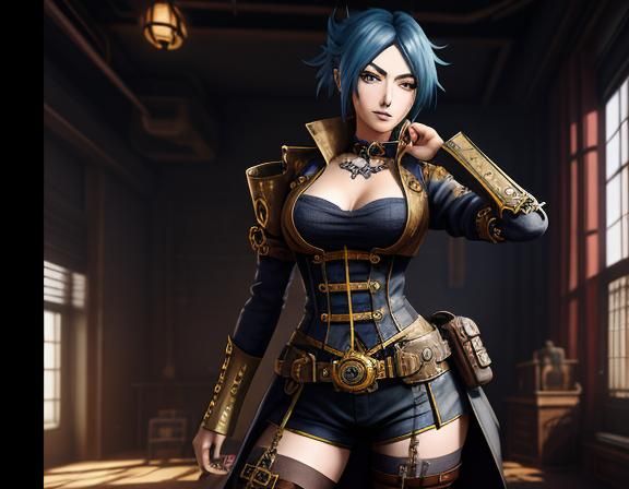Steampunk Anime Woman in Detailed Matte Painting