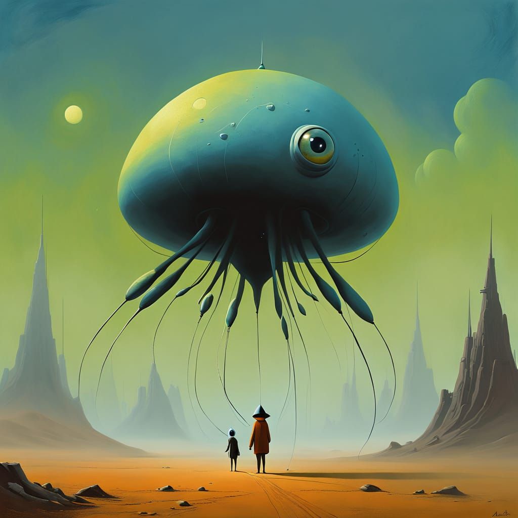 Surreal Whimsical Wanderer in Alex Andreev Style