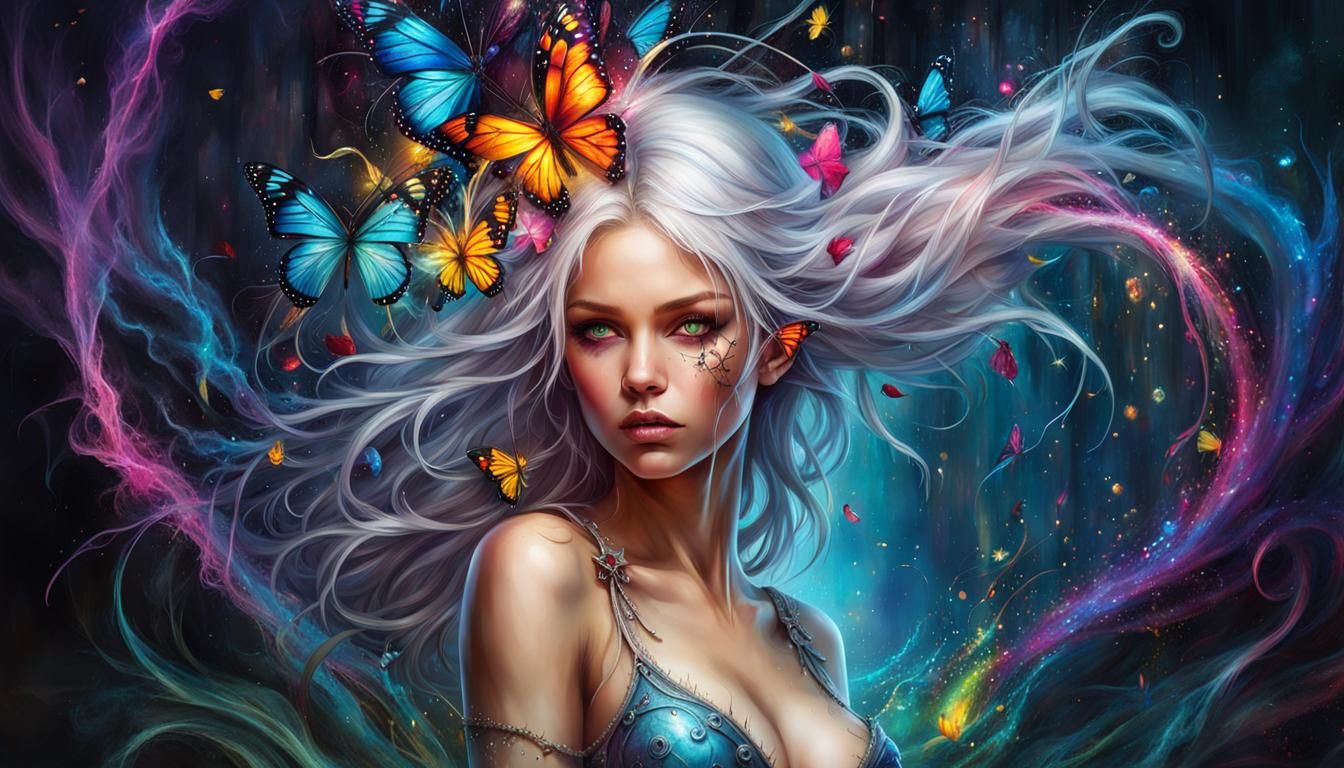 Magical Spell Book with Fairy, Dripping Paint Art