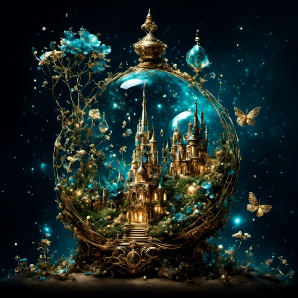 Enchanted Mansion with Fairies and Hourglasses