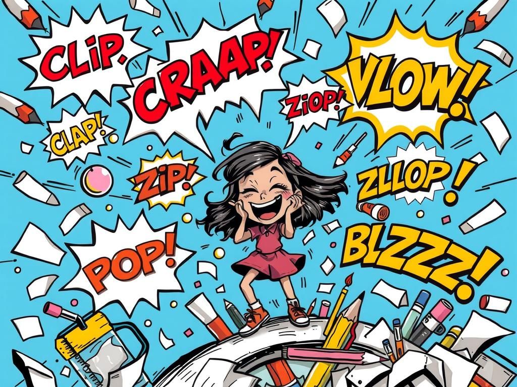 Dynamic Comic Scene of Girl in Creative Chaos