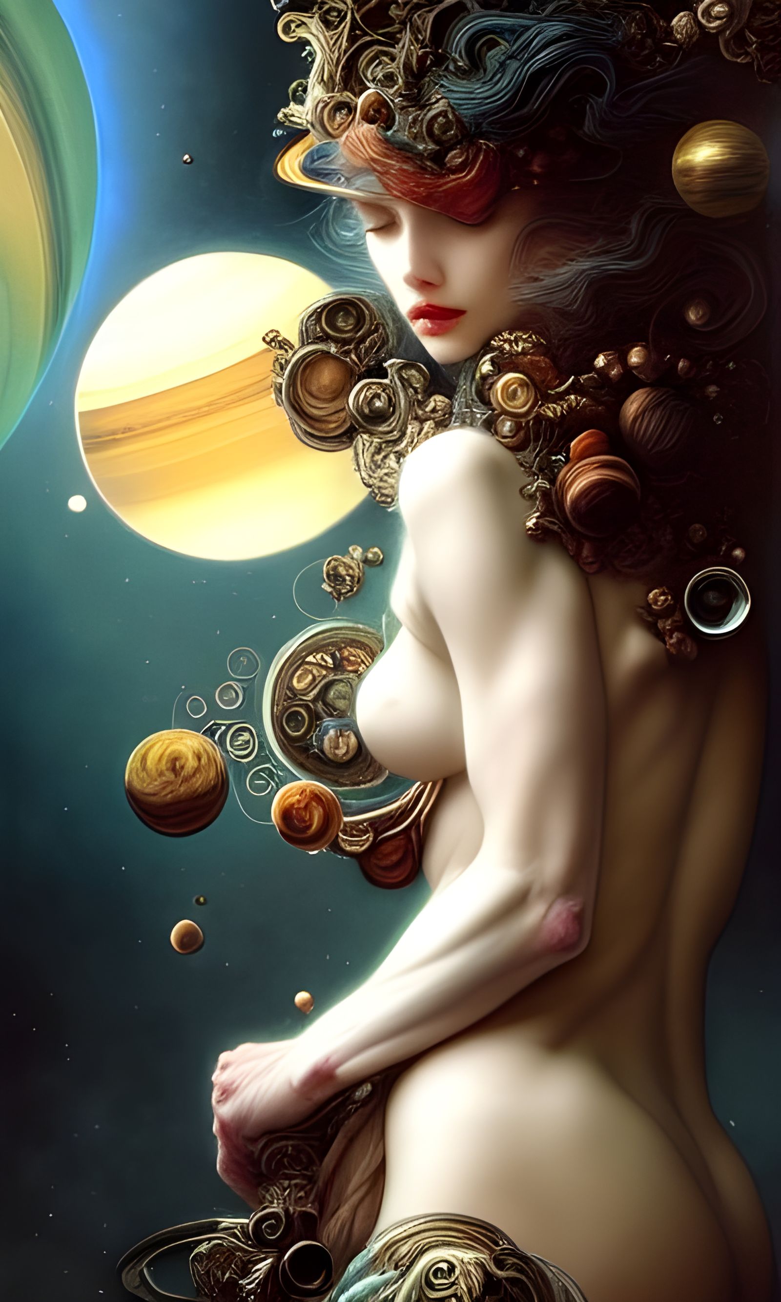 Intricate Rococo Saturn in Dark Regal Space