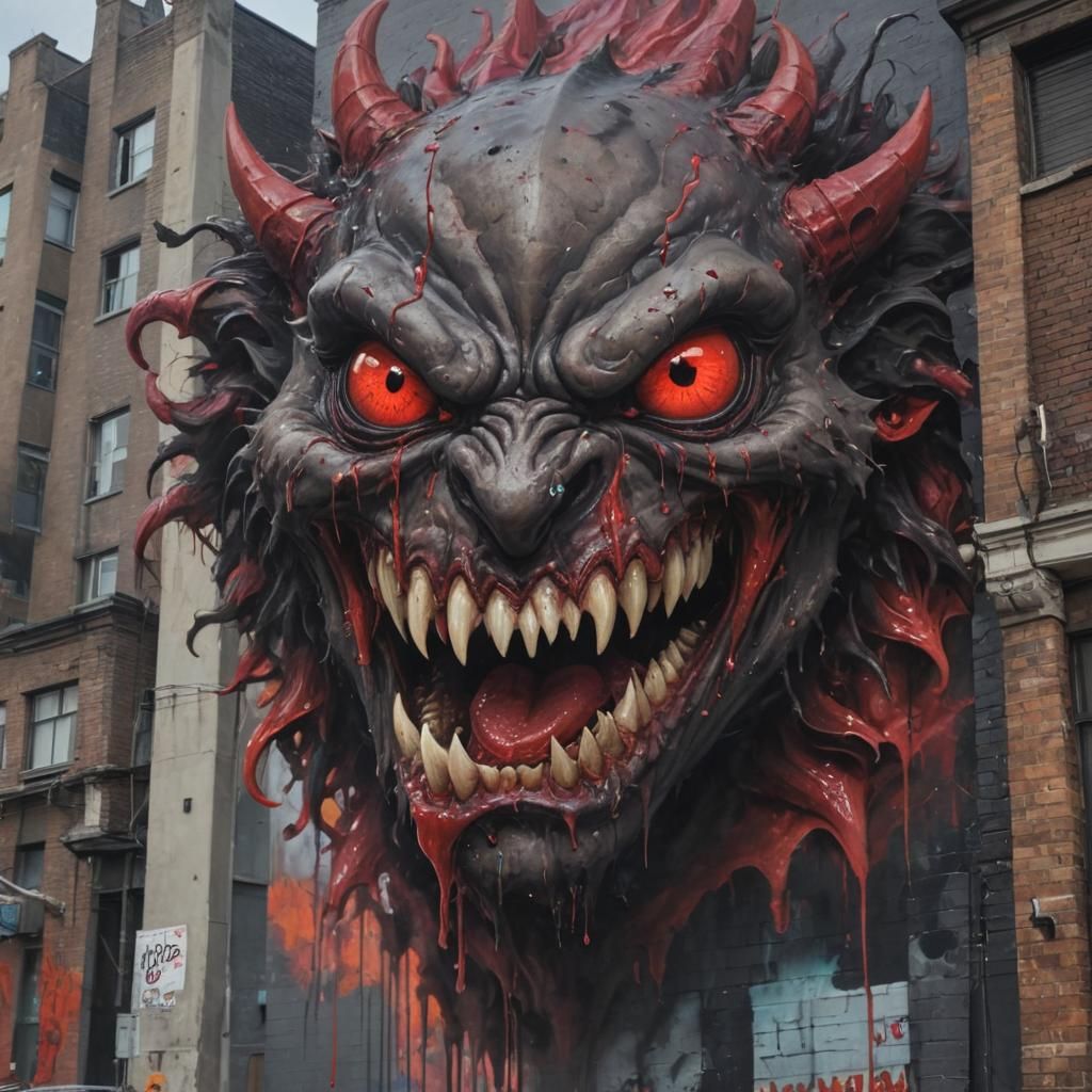 A hyperrealistic Picture of an evil creature with twelve gig...