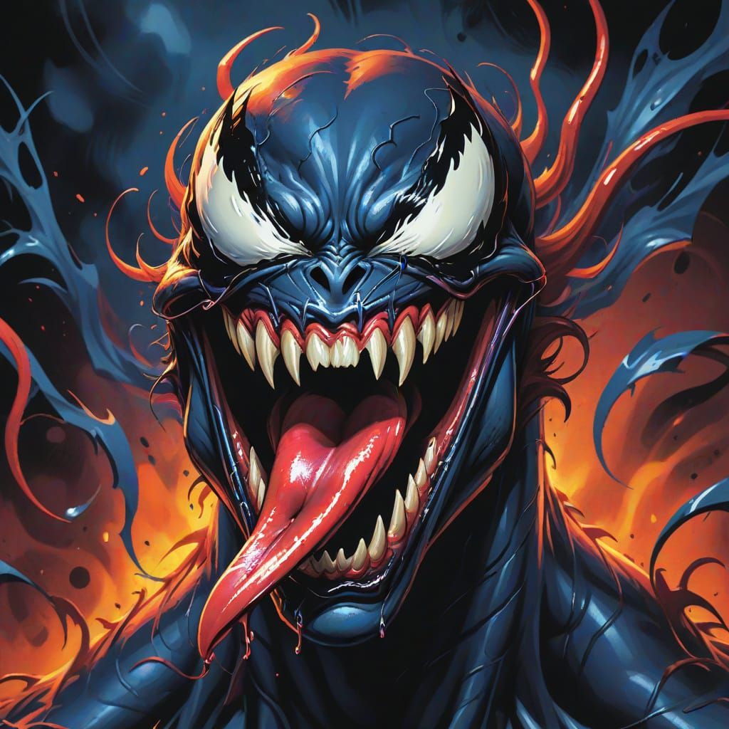 Venom Roaring Tongue Out Gouache Comic Art