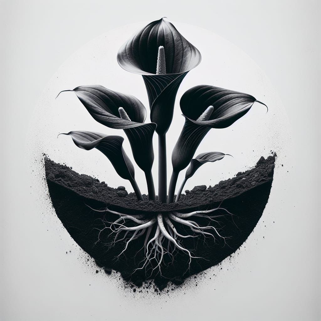 Black Calla Lilies in Soil: Fashion Photography