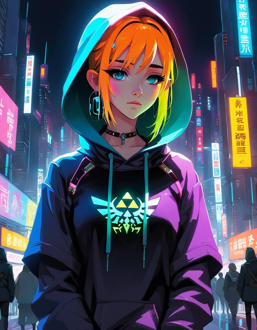 Emo Zelda Mugshot in Cyberpunk Anime Style