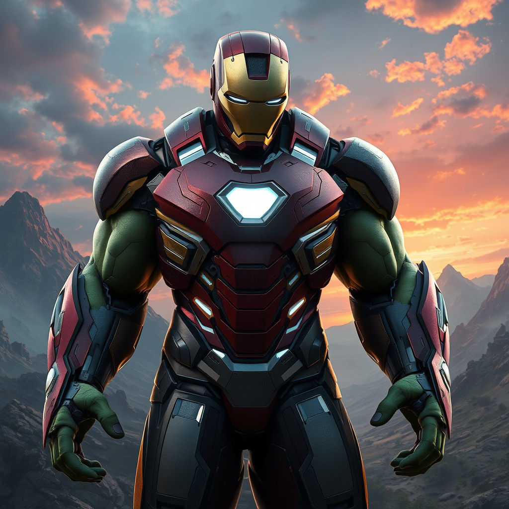 Iron Man Hulk Fusion in Fantasy Landscape