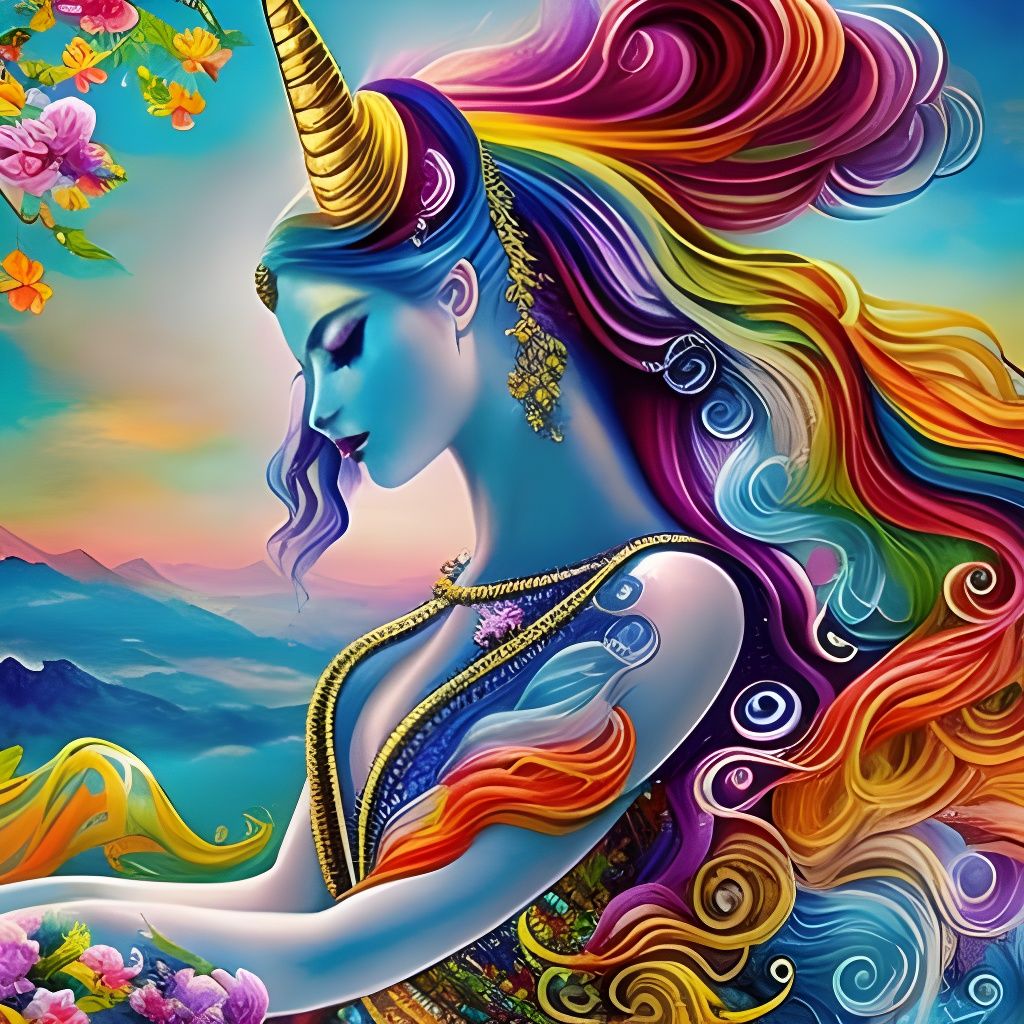 Glittering Unicorn Lady in Watercolor Style