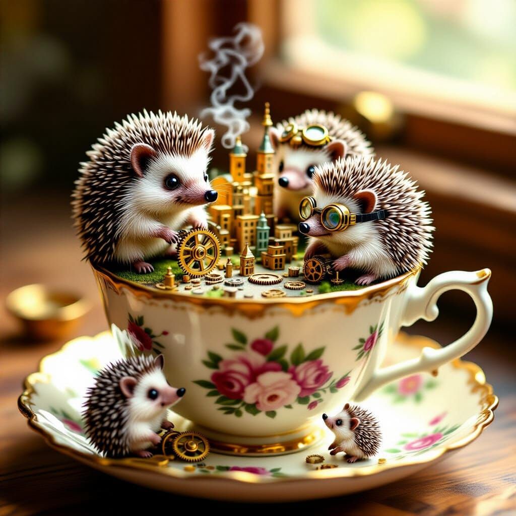 Clockwork Hedgehogs Build City in Teacup
