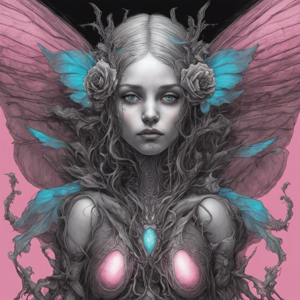 Alchemical Rose-Fairy in Biopunk Style