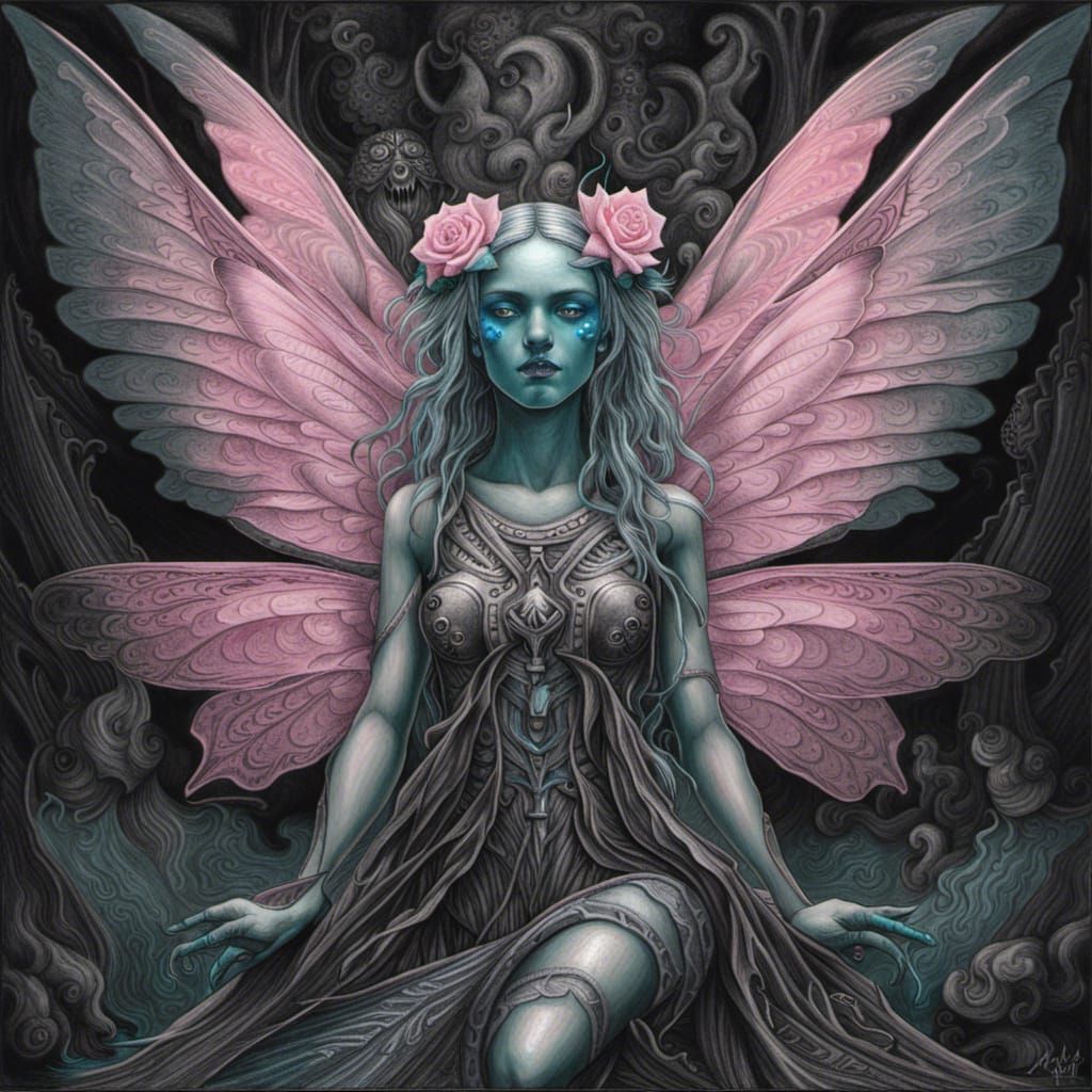 Alchemically Created Rose-Fairy in Biopunk Style