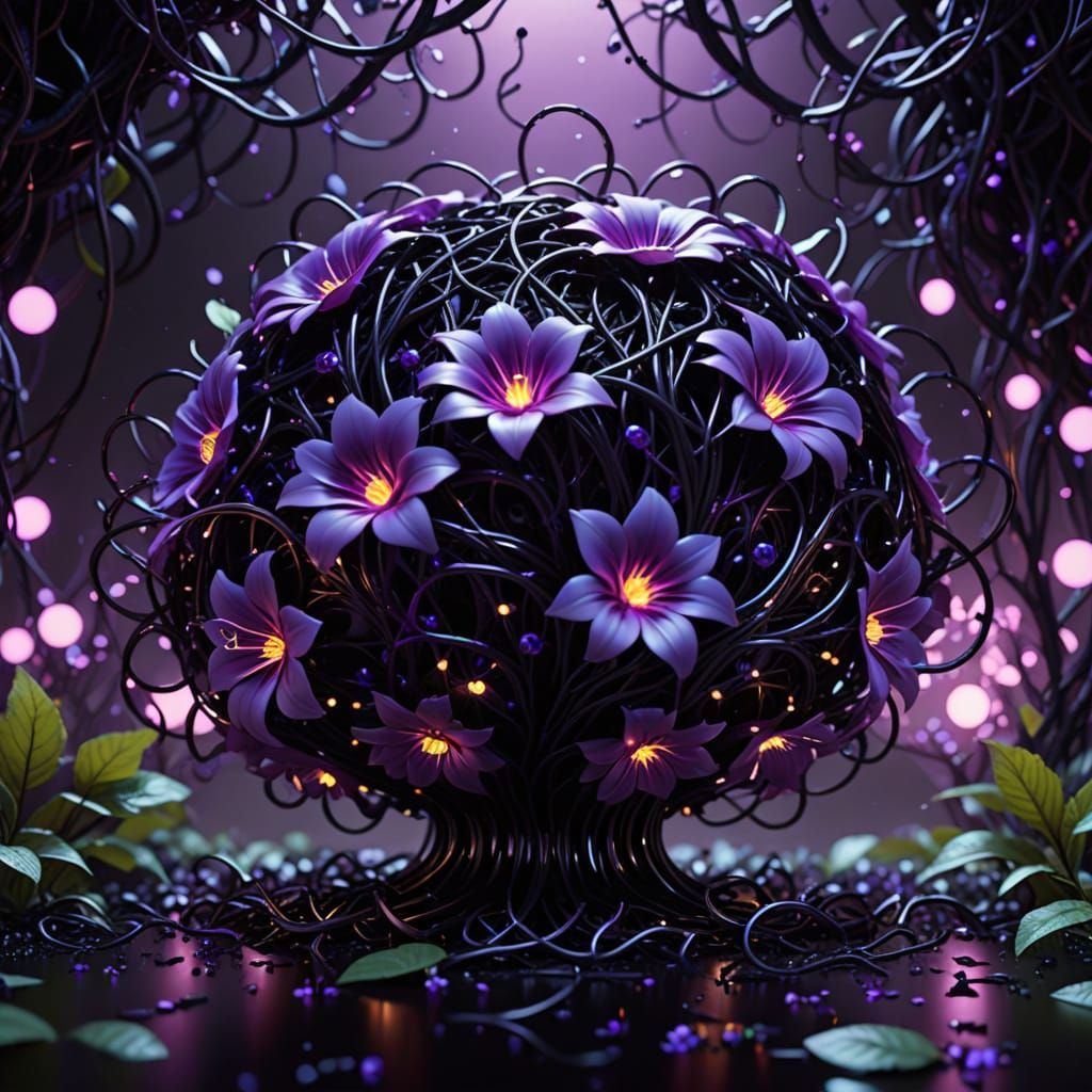 Ethereal Sci-Fi Flower with Metallic Accents