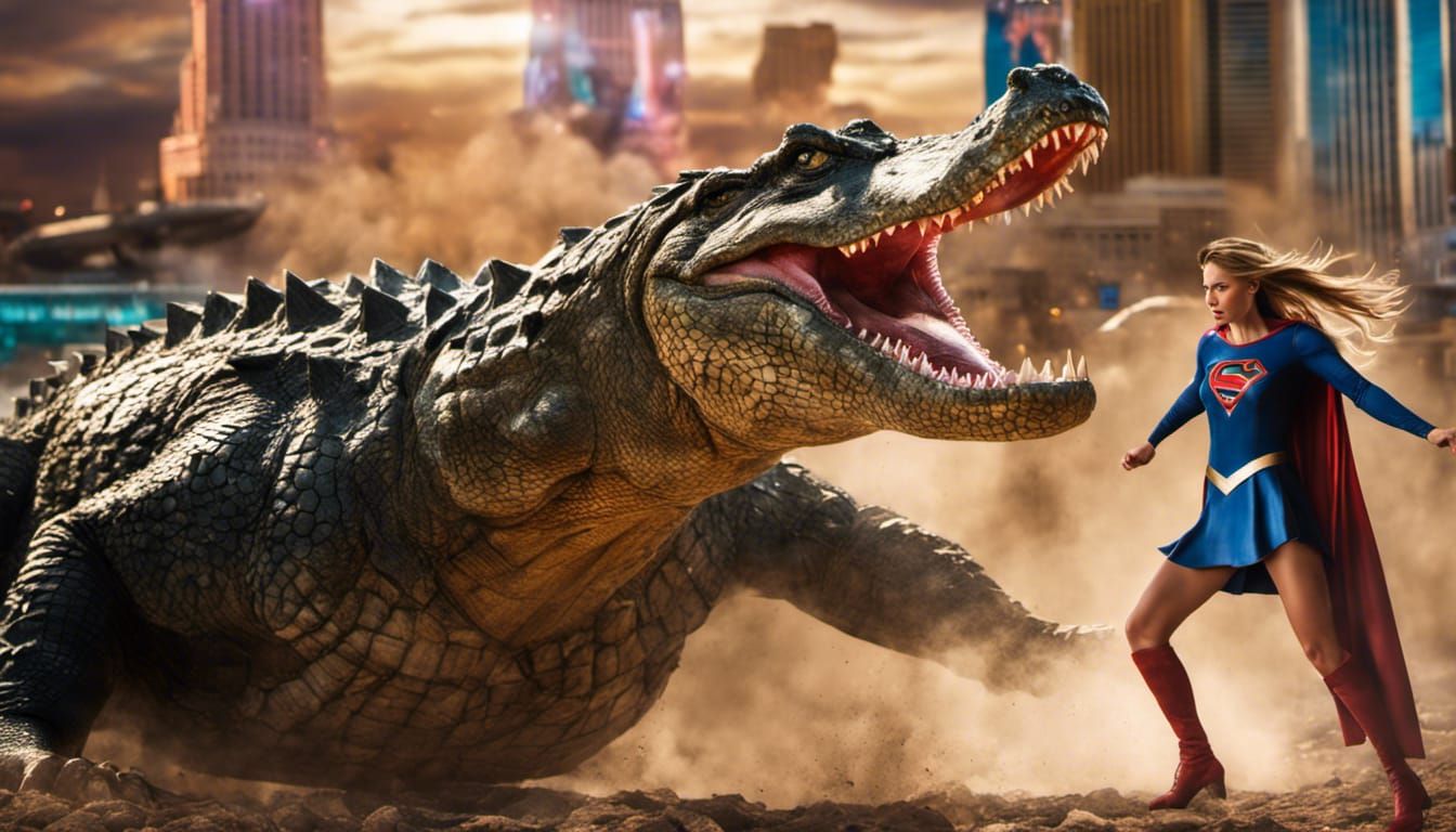 Supergirl vs Crocodile Epic Battle in Las Vegas