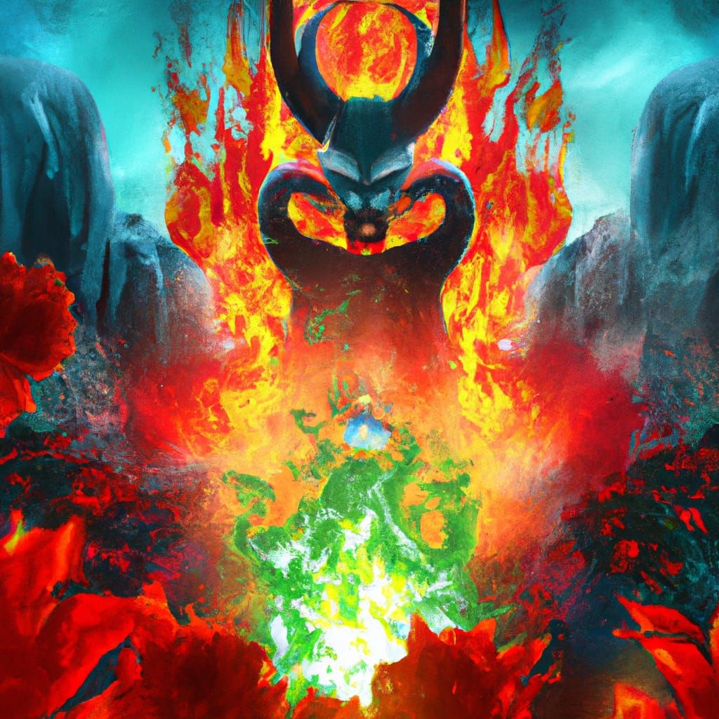 Devilman vs Satan: Epic Battle in a Burning Garden