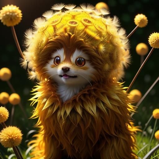 Cute Golden Dandelion Monster in Anime Style