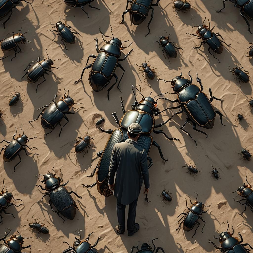 Kafka-esque Transformation into Beetle in Hyperdetailed Dark...