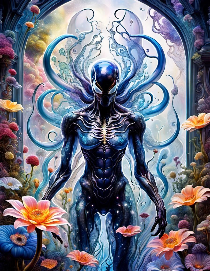 Transparent Venom Dreamscape with Quantum Flowers