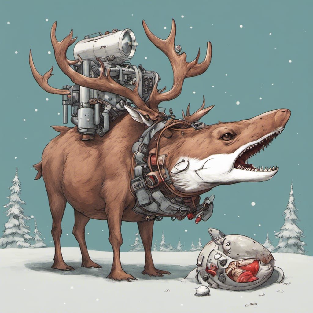 Reindeer Eating Shark with Nuclear Reactor, Realistic