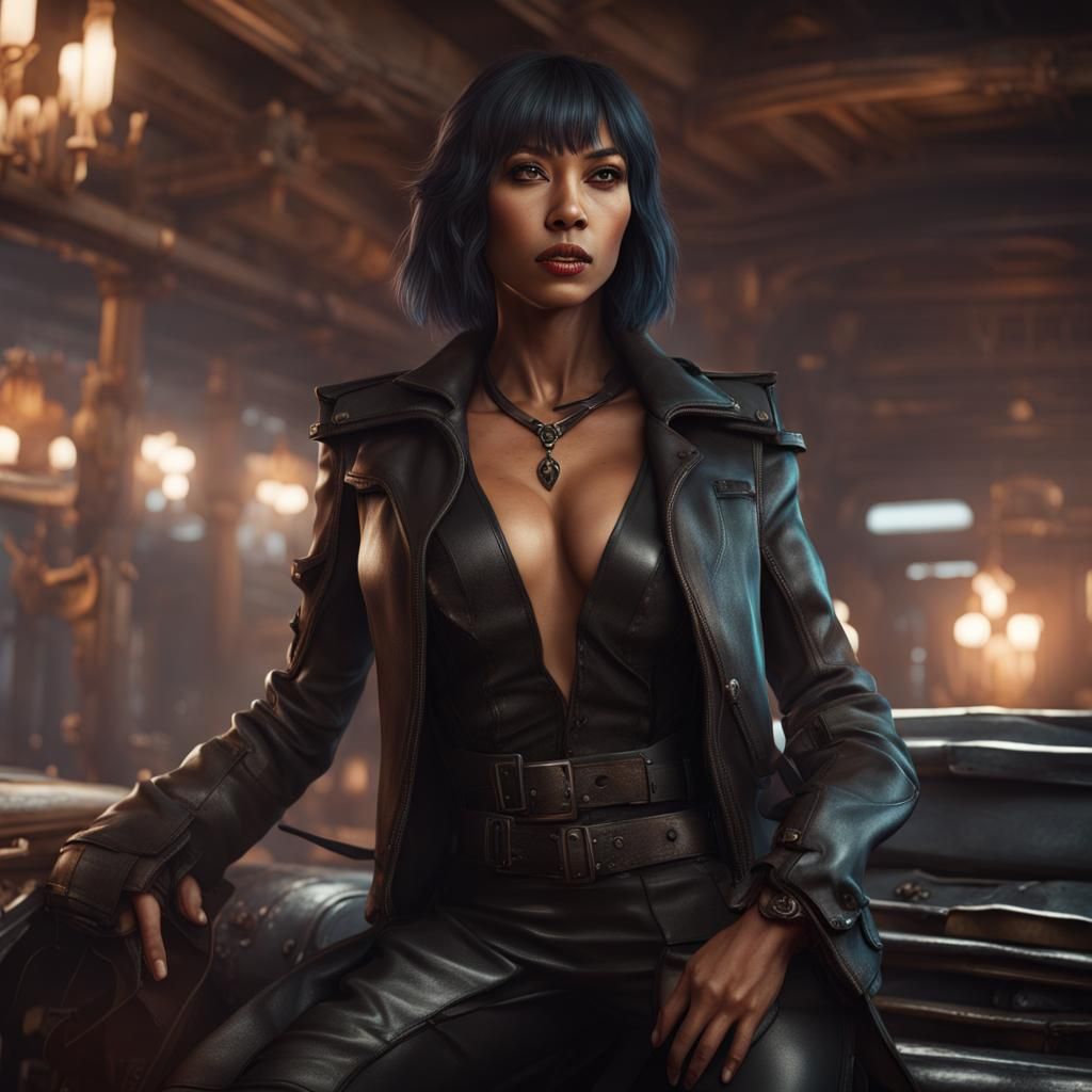 Hitwoman in Leather: Detailed Matte Painting