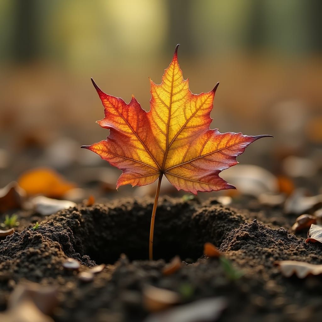 Vibrant Hyperrealistic Leaves Emerge from Earth's Holes
