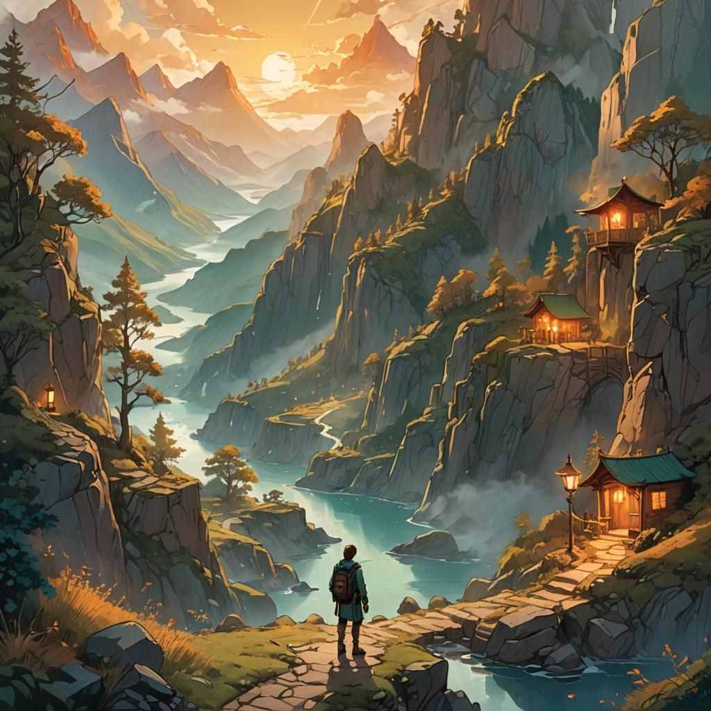 Fantasy Traveler at Crossroads: Digital Art in 8K