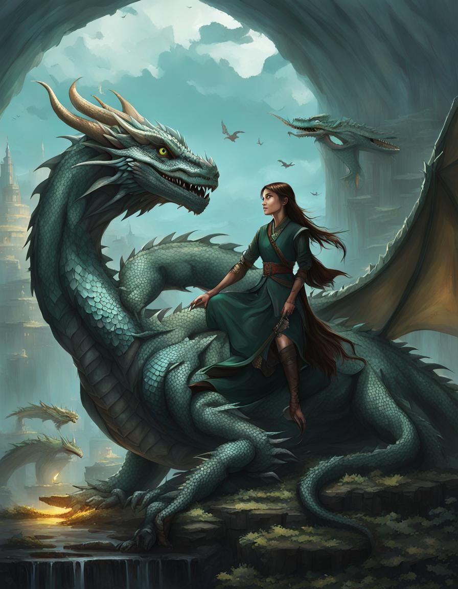 Girl and Dragon Fantasy Art