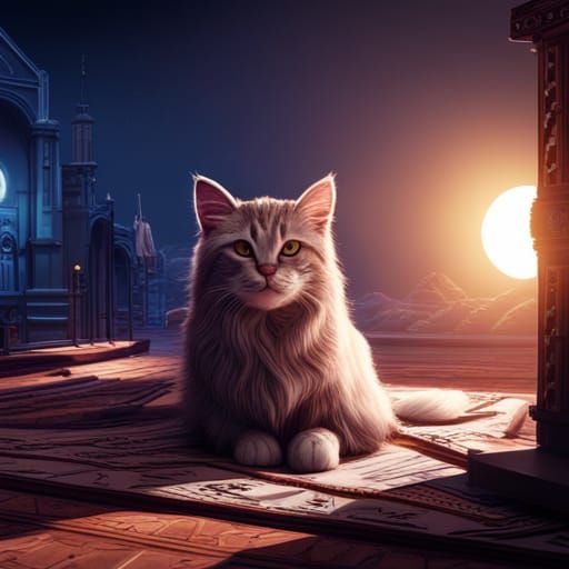 Fantastical Cat Sleeps: Detailed Matte Painting