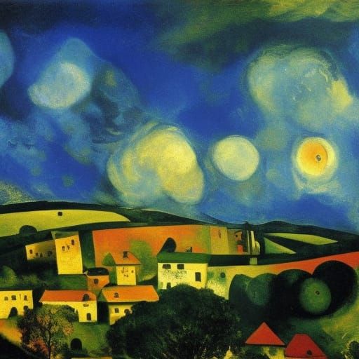 Surreal Landscape in the Style of Vlaminck and Chagall