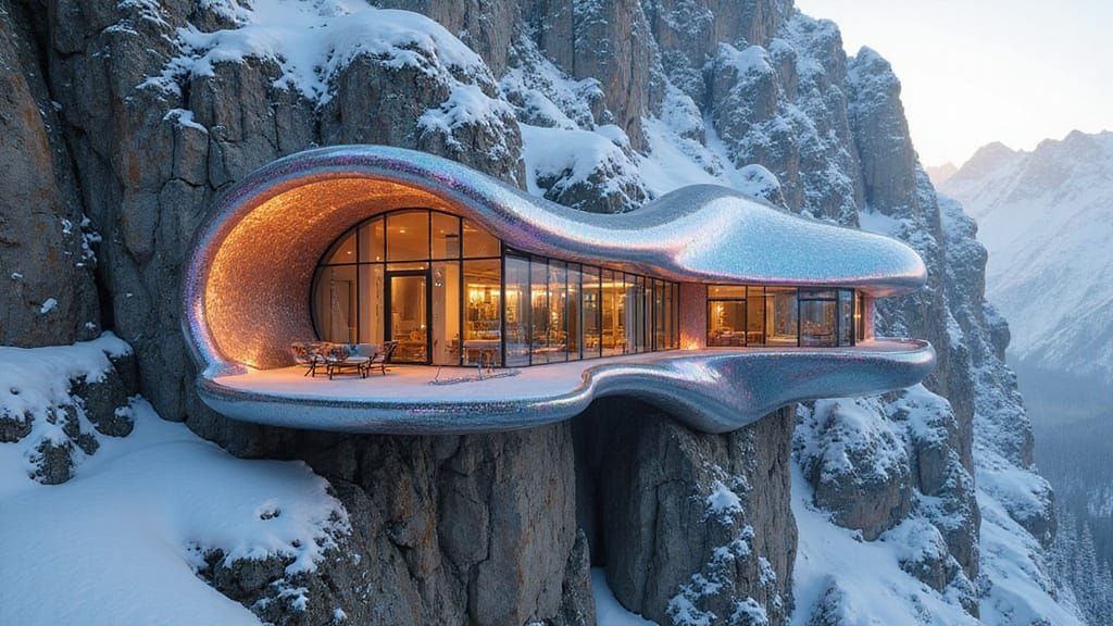 Futuristic Cliffside Residence in Cyberpunk Style