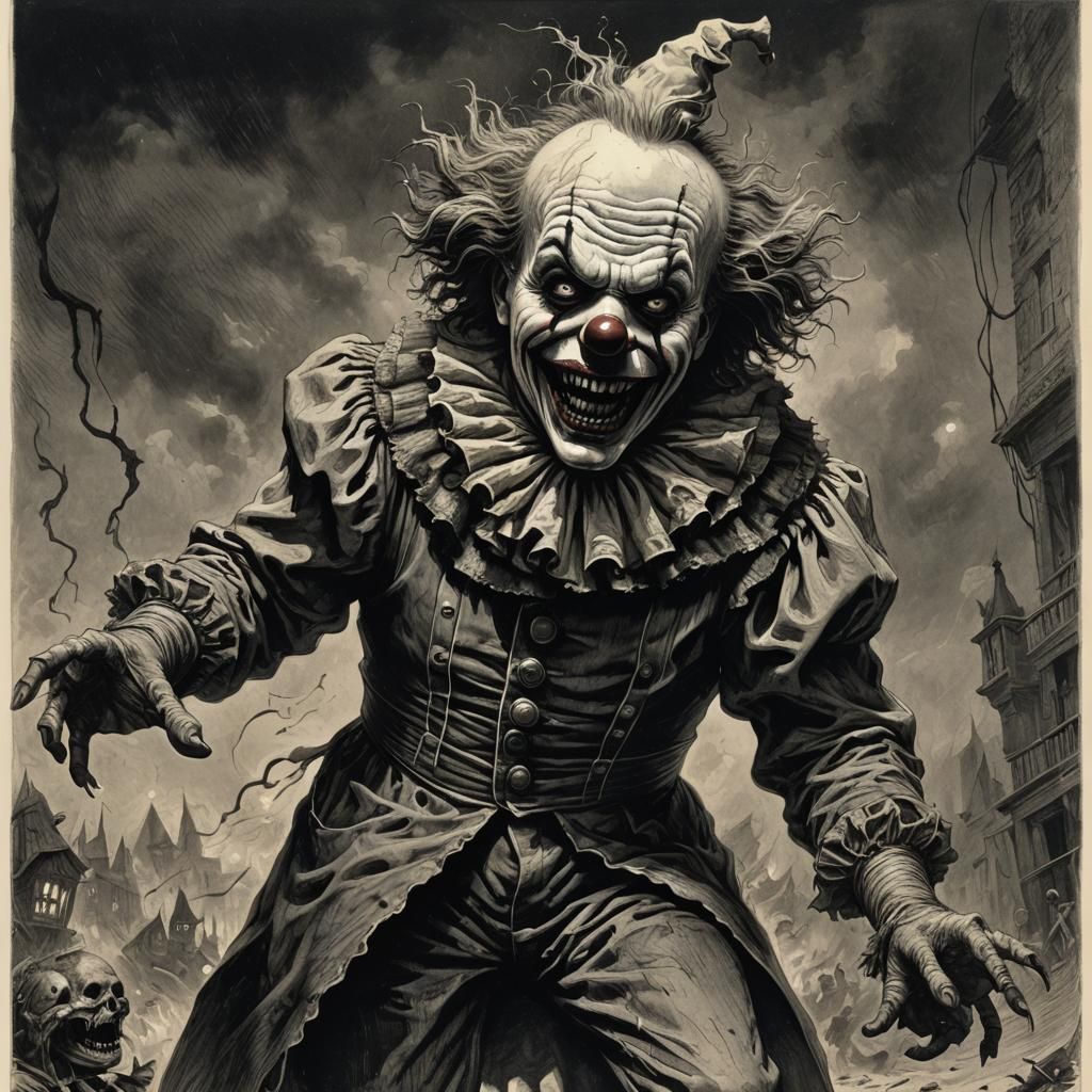 Terrifying Twisted Clown in Horror Style